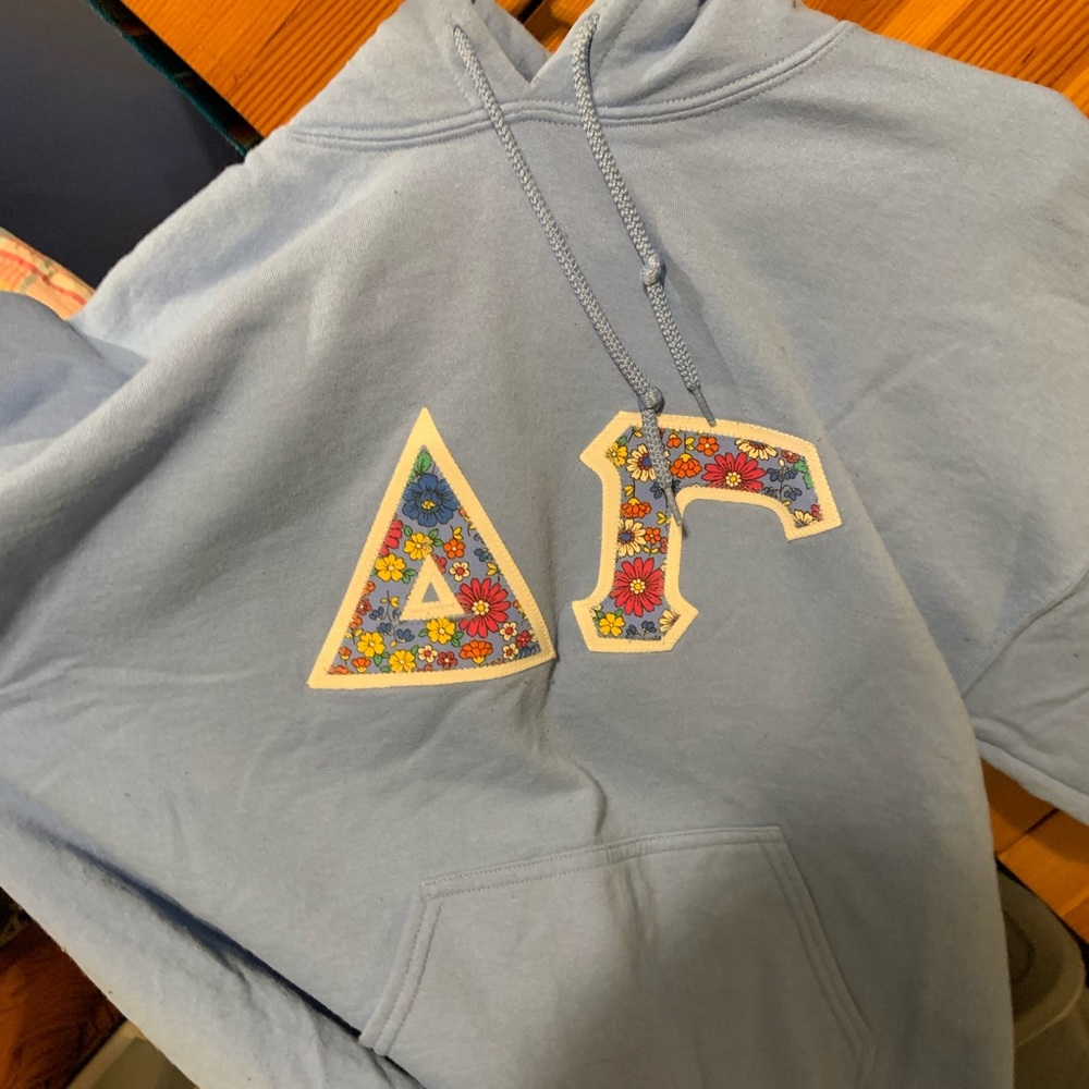 Baby blue Delta Gamma letter sweatshirt / hoodie